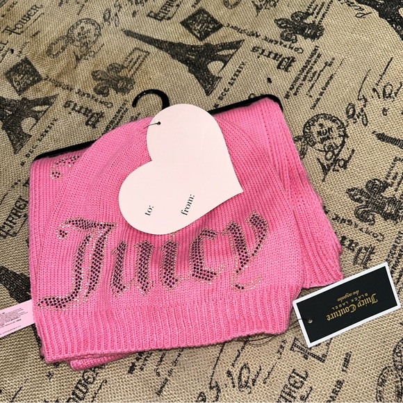 Juicy Couture NWT! Pink Gold Black 2 Piece Hat & Scarf Set - Picture 6 of 11